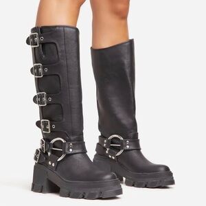 Lemonade Buckle Up Black Moto Boots with chunky sole